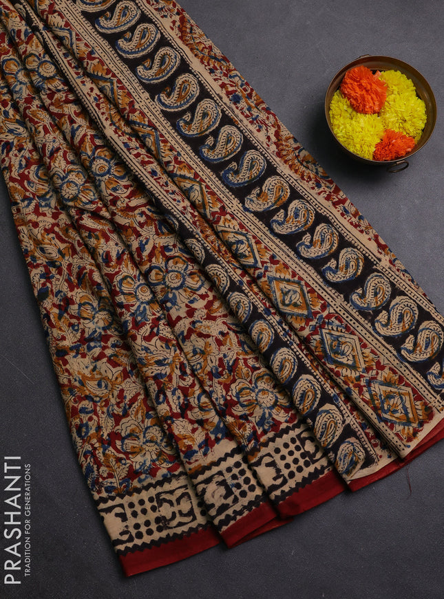 Maroon & Black Kalamkari Cotton Saree
