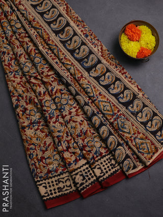 Maroon & Black Kalamkari Cotton Saree