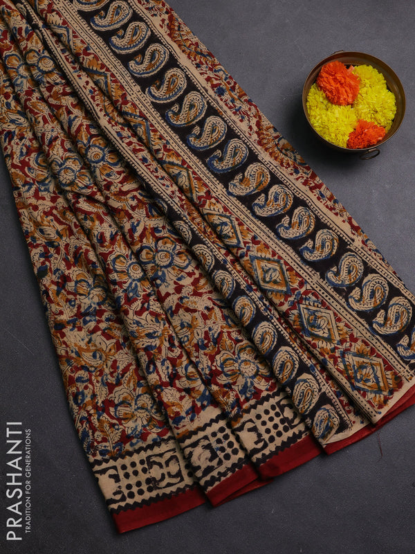 Maroon & Black Kalamkari Cotton Saree