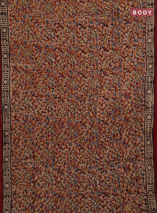 Maroon & Black Kalamkari Cotton Saree