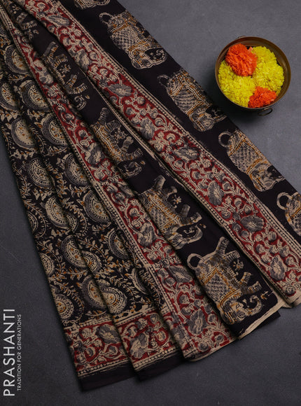 Grey & Maroon Kalamkari Cotton Saree