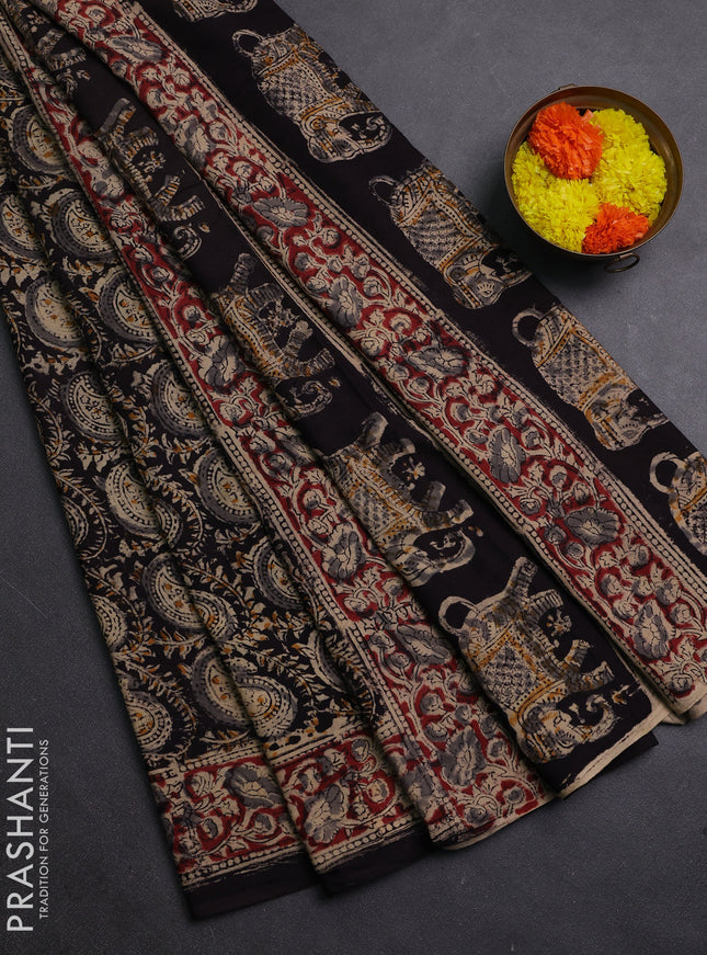 Grey & Maroon Kalamkari Cotton Saree