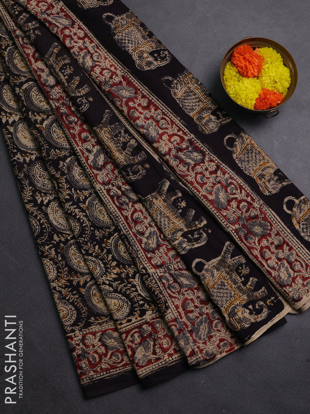 Grey & Maroon Kalamkari Cotton Saree