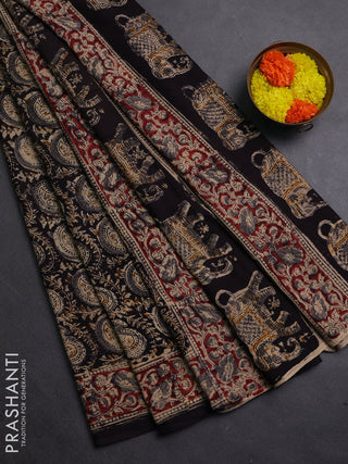 Grey & Maroon Kalamkari Cotton Saree