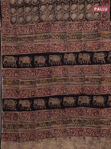 Grey & Maroon Kalamkari Cotton Saree