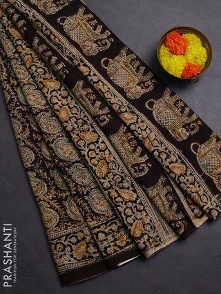 Coffee Brown & Black Kalamkari Cotton Saree