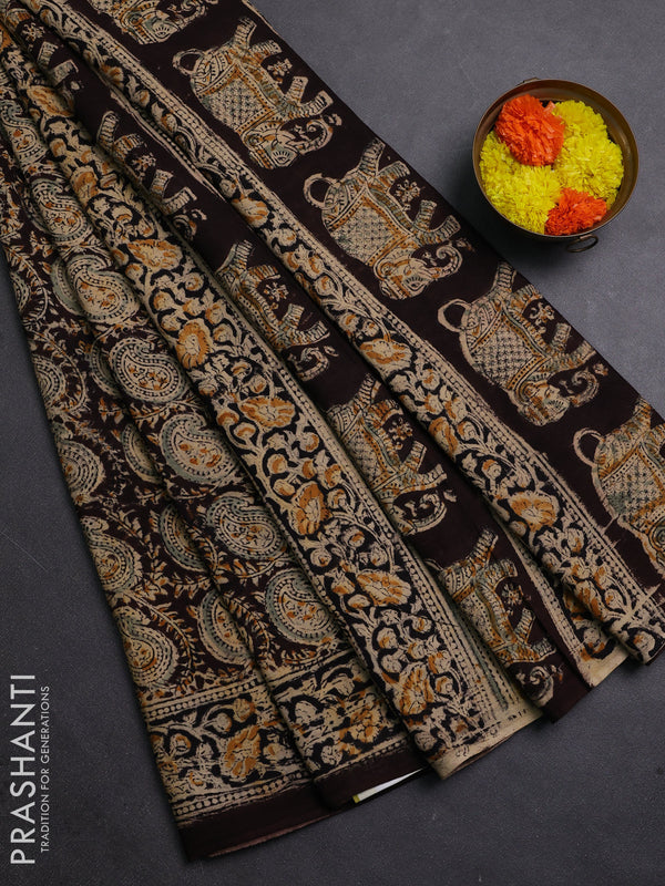 Coffee Brown & Black Kalamkari Cotton Saree