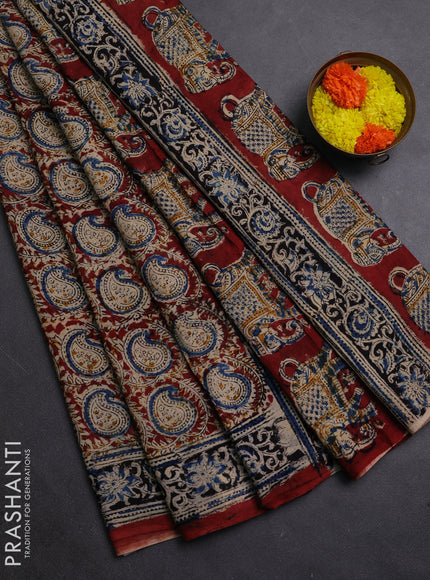 Maroon & Black Kalamkari Cotton Saree