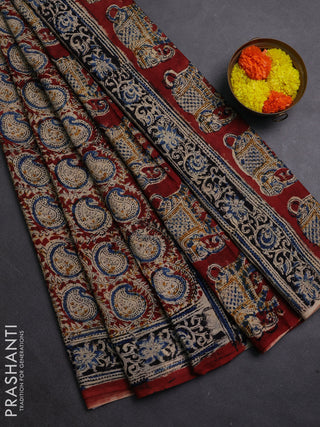 Maroon & Black Kalamkari Cotton Saree