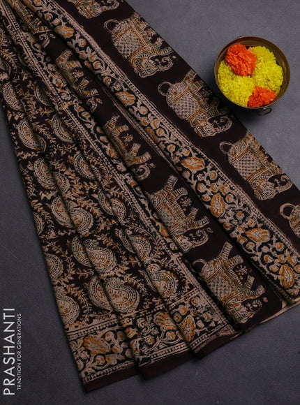 Coffee Brown & Black Kalamkari Cotton Saree