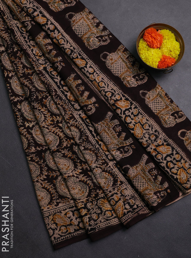 Coffee Brown & Black Kalamkari Cotton Saree