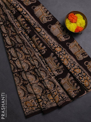 Coffee Brown & Black Kalamkari Cotton Saree