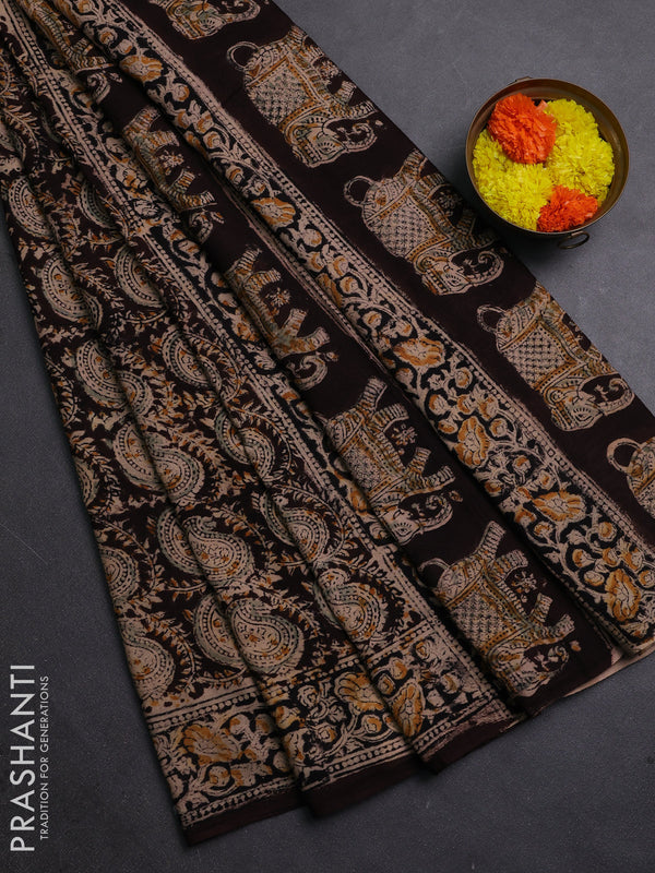 Coffee Brown & Black Kalamkari Cotton Saree