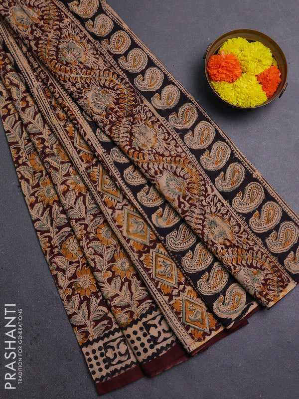 Coffee Brown & Black Kalamkari Cotton Saree