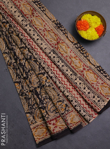 Grey & Maroon Kalamkari Cotton Saree