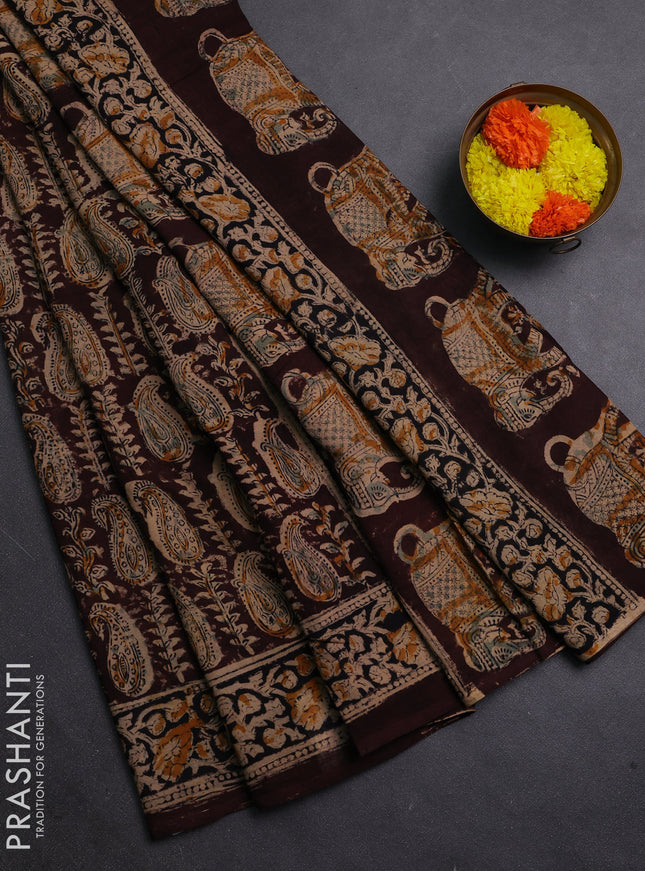 Coffee Brown & Black Kalamkari Cotton Saree