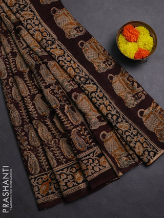 Coffee Brown & Black Kalamkari Cotton Saree