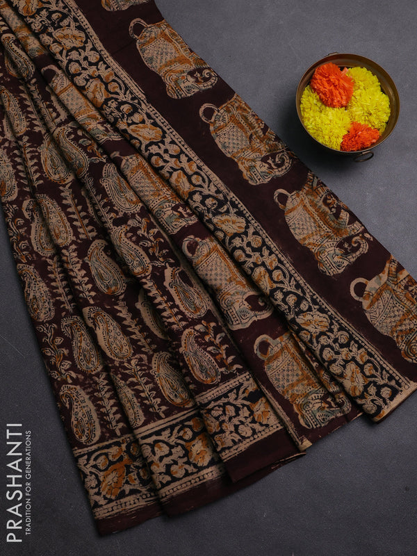 Coffee Brown & Black Kalamkari Cotton Saree