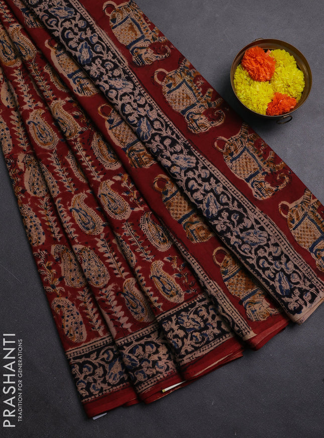 Maroon & Black Kalamkari Cotton Saree