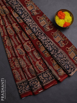 Maroon & Black Kalamkari Cotton Saree
