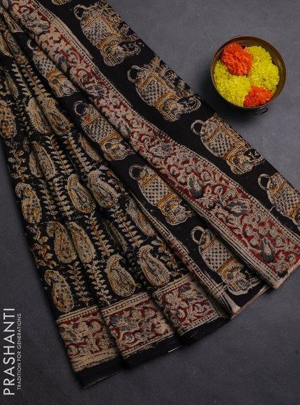 Black & Maroon Kalamkari Cotton Saree