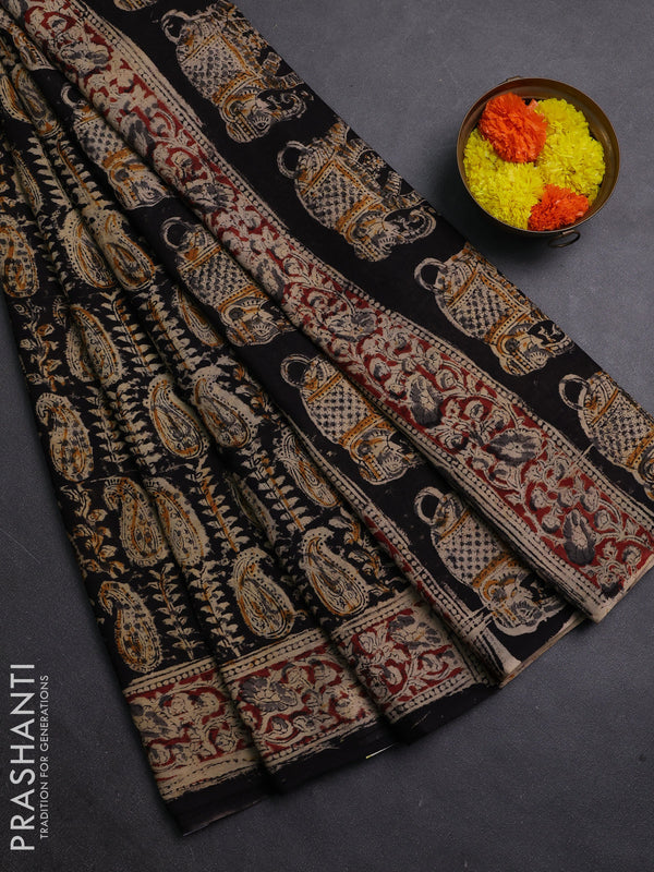 Black & Maroon Kalamkari Cotton Saree
