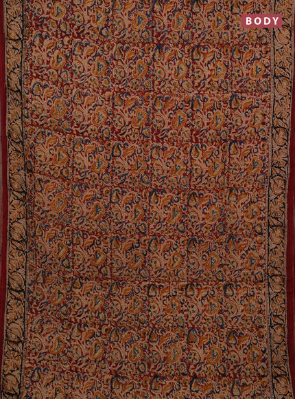 Mustard Yellow & Maroon Kalamkari Cotton Saree