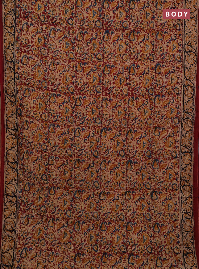 Mustard Yellow & Maroon Kalamkari Cotton Saree