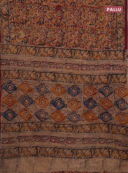 Mustard Yellow & Maroon Kalamkari Cotton Saree