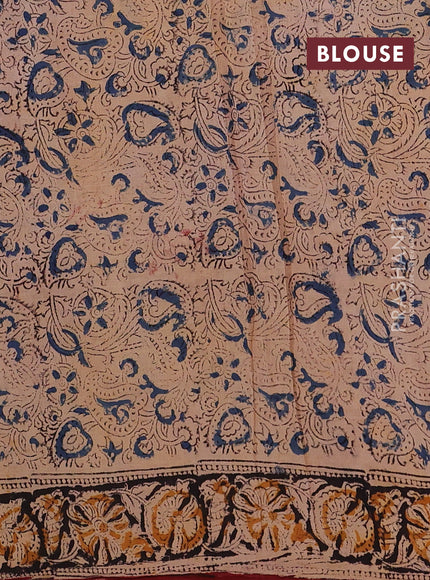 Mustard Yellow & Maroon Kalamkari Cotton Saree