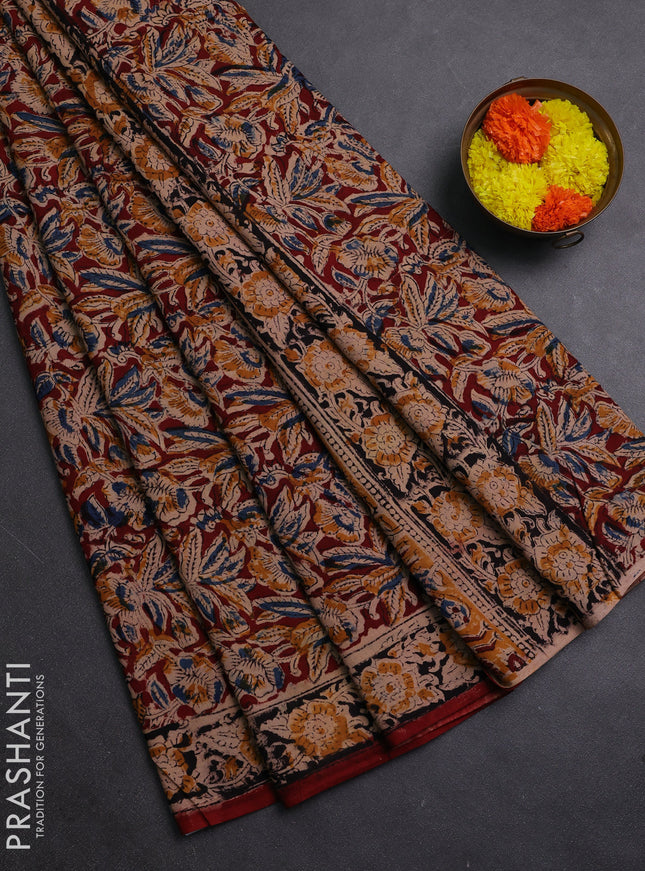 Maroon & Black Kalamkari Cotton Saree
