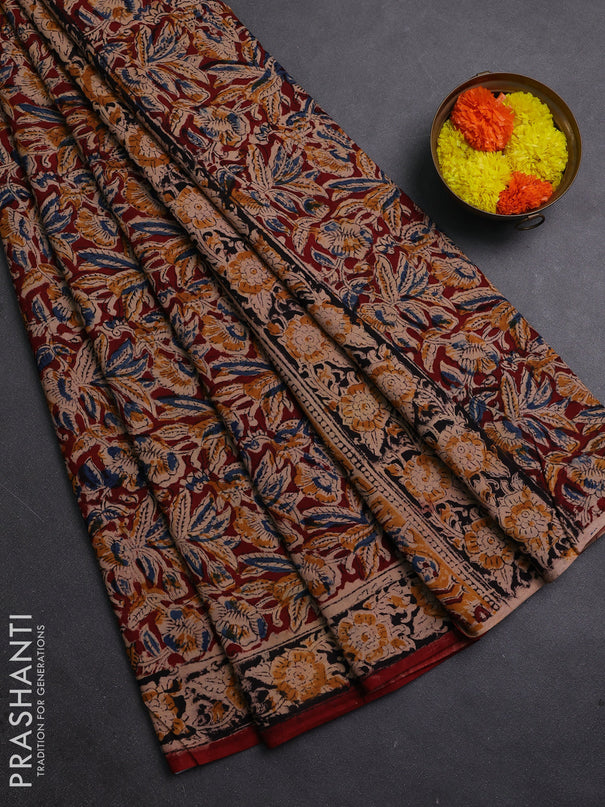Maroon & Black Kalamkari Cotton Saree