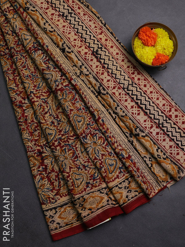 Maroon & Black Kalamkari Cotton Saree