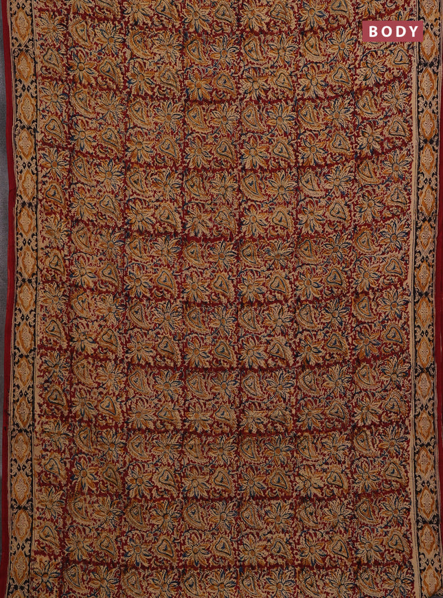 Maroon & Black Kalamkari Cotton Saree