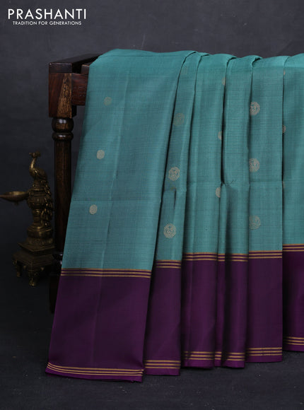 Green & Violet Pure Soft Silk Saree - Buttas