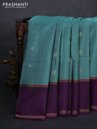 Green & Violet Pure Soft Silk Saree - Buttas