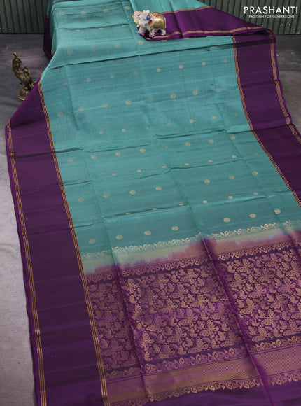Green & Violet Pure Soft Silk Saree - Buttas