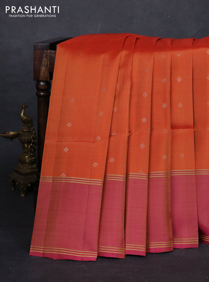Rust & Pink Pure Soft Silk Saree - Buttas