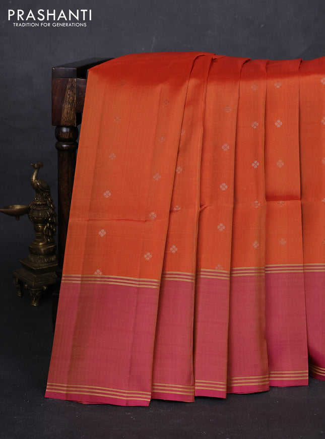 Rust & Pink Pure Soft Silk Saree - Buttas