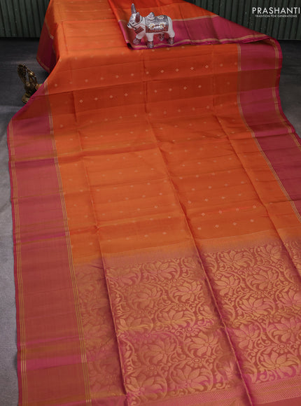Rust & Pink Pure Soft Silk Saree - Buttas