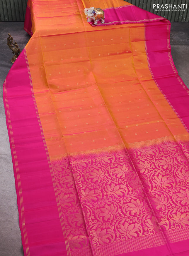 Sunset Orange & Pink Pure Soft Silk Saree - Buttas
