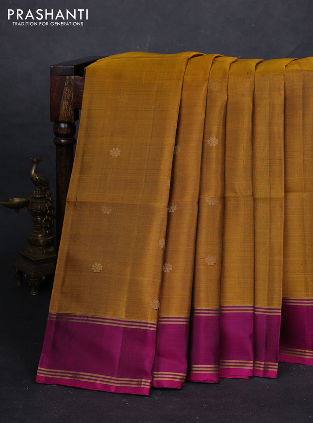 Mustard Yellow & Pink Pure Soft Silk Saree - Buttas
