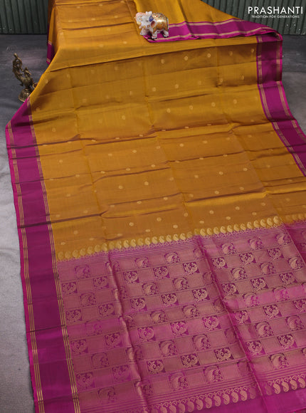 Mustard Yellow & Pink Pure Soft Silk Saree - Buttas