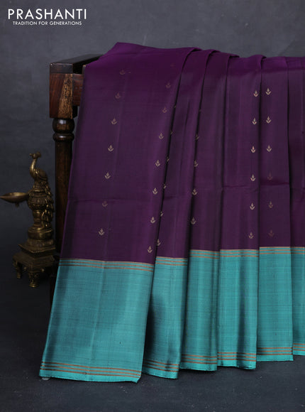 Violet & Teal Blue Pure Soft Silk Saree - Buttas