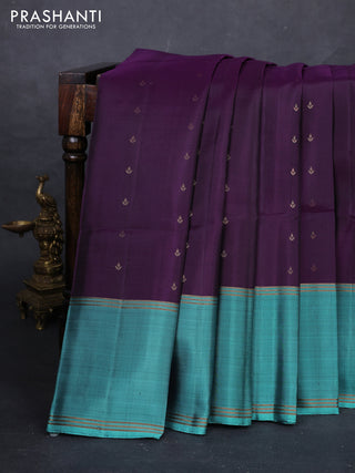 Violet & Teal Blue Pure Soft Silk Saree - Buttas