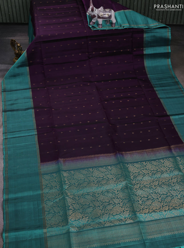 Violet & Teal Blue Pure Soft Silk Saree - Buttas