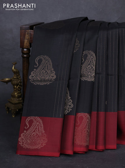 Black & Red Pure Soft Silk Saree - Buttas