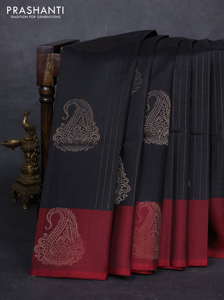 Black & Red Pure Soft Silk Saree - Buttas