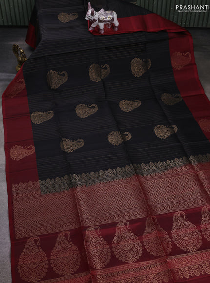 Black & Red Pure Soft Silk Saree - Buttas
