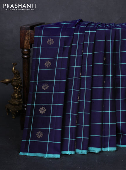Navy Blue & Teal Blue Pure Soft Silk Saree - Buttas